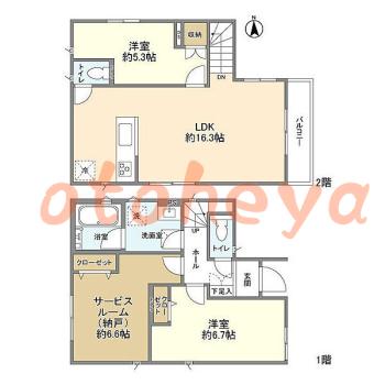 楽器ピアノ可相談 の 賃貸物件 2SLDK 31.4万円の図面１