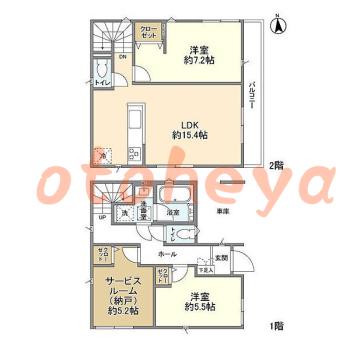 楽器ピアノ可相談 の 賃貸物件 2SLDK 31.4万円の図面１