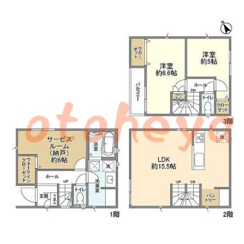 楽器ピアノ可相談 の 賃貸物件 2SLDK 20.4万円の図面１