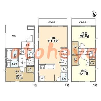 楽器ピアノ可相談 の 賃貸物件 2SLDK 19.8万円の図面１