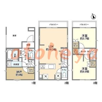 楽器ピアノ可相談 の 賃貸物件 2SLDK 19.8万円の図面１