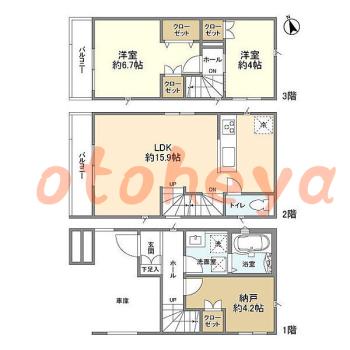 楽器ピアノ可相談 の 賃貸物件 2SLDK 22.4万円の図面１