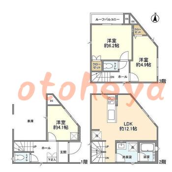 楽器ピアノ可相談 の 賃貸物件 3LDK 20.5万円の図面１