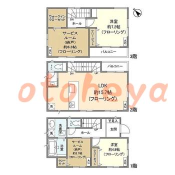 楽器ピアノ可相談 の 賃貸物件 2SLDK 22万円の図面１