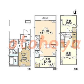楽器ピアノ可相談 の 賃貸物件 3SLDK 32.5万円の図面１