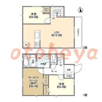 楽器ピアノ可相談 の 賃貸物件 2SLDK 19.8万円の図面１