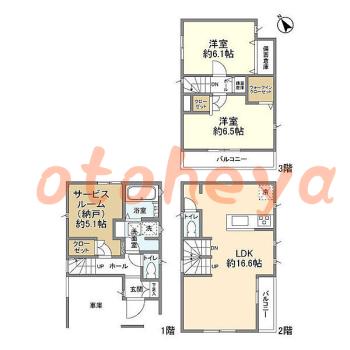 楽器ピアノ可相談 の 賃貸物件 2SLDK 19.9万円の図面１