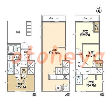 楽器ピアノ可相談 の 賃貸物件 3SLDK 33.1万円の図面１