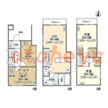 楽器ピアノ可相談 の 賃貸物件 2SLDK 33.6万円の図面１
