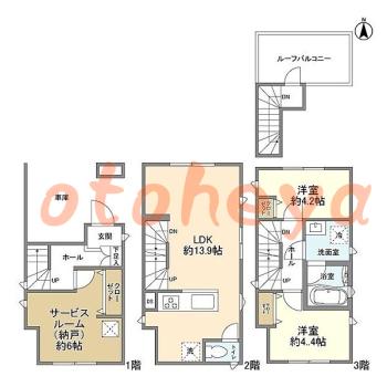 楽器ピアノ可相談 の 賃貸物件 2SLDK 24.6万円の図面１