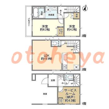 楽器ピアノ可相談 の 賃貸物件 2SLDK 21万円の図面１