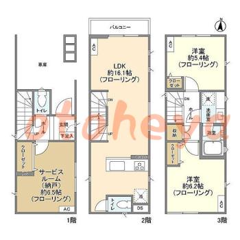 楽器ピアノ可相談 の 賃貸物件 2SLDK 19.4万円の図面１