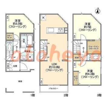 楽器ピアノ可相談 の 賃貸物件 3LDK 21.9万円の図面１