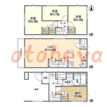 楽器ピアノ可相談 の 賃貸物件 3SLDK 20.2万円の図面１