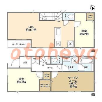 楽器ピアノ可相談 の 賃貸物件 2SLDK 30.9万円の図面１