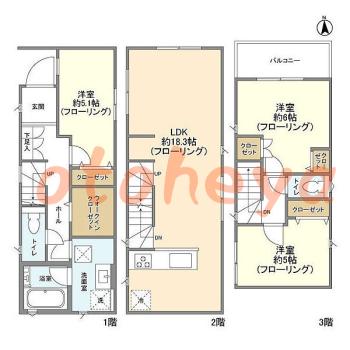 楽器ピアノ可相談 の 賃貸物件 3LDK 21.8万円の図面１