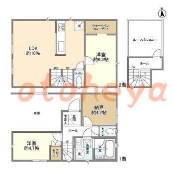 楽器ピアノ可相談 の 賃貸物件 2SLDK 29.4万円の図面１