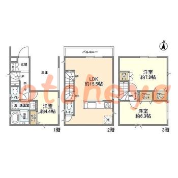 楽器ピアノ可相談 の 賃貸物件 3LDK 25.8万円の図面１