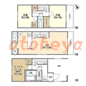 楽器ピアノ可相談 の 賃貸物件 2SLDK 21.7万円の図面１