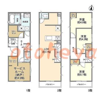 楽器ピアノ可相談 の 賃貸物件 3SLDK 20.4万円の図面１