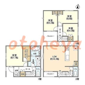 楽器ピアノ可相談 の 賃貸物件 4LDK 21.8万円の図面１
