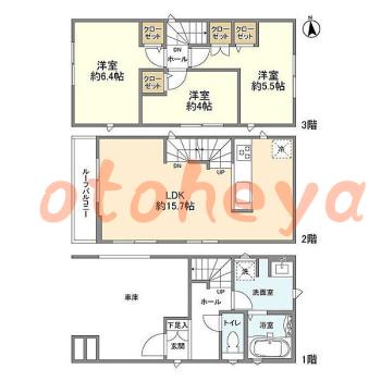 楽器ピアノ可相談 の 賃貸物件 3LDK 20.9万円の図面１
