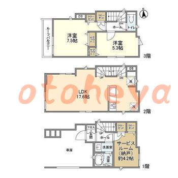楽器ピアノ可相談 の 賃貸物件 2SLDK 20万円の図面１