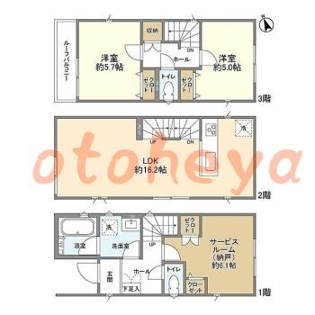 楽器ピアノ可相談 の 賃貸物件 2SLDK 21.8万円の図面１