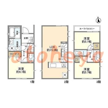 楽器ピアノ可相談 の 賃貸物件 3LDK 21.4万円の図面１