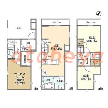 楽器ピアノ可相談 の 賃貸物件 2SLDK 21.9万円の図面１