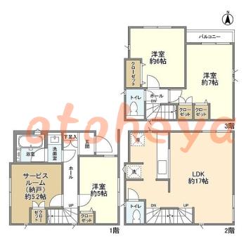 楽器ピアノ可相談 の 賃貸物件 3SLDK 20.6万円の図面１