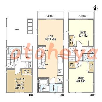 楽器ピアノ可相談 の 賃貸物件 3SLDK 29.3万円の図面１
