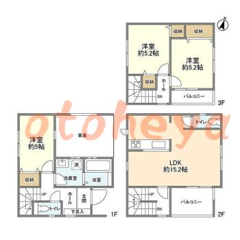 楽器ピアノ可相談 の 賃貸物件 3LDK 21.4万円の図面１