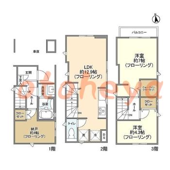 楽器ピアノ可相談 の 賃貸物件 2SLDK 18.5万円の図面１