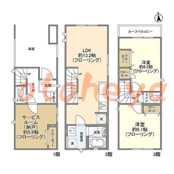 楽器ピアノ可相談 の 賃貸物件 2SLDK 19.9万円の図面１