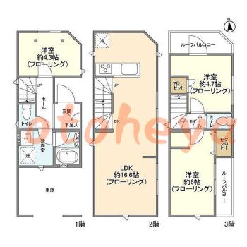 楽器ピアノ可相談 の 賃貸物件 3LDK 19.8万円の図面１