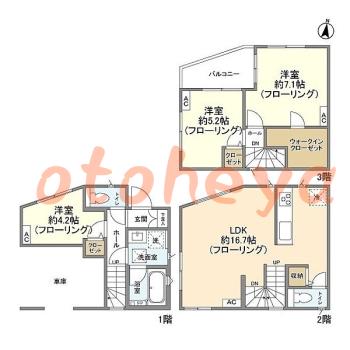楽器ピアノ可相談 の 賃貸物件 3LDK 21.6万円の図面１