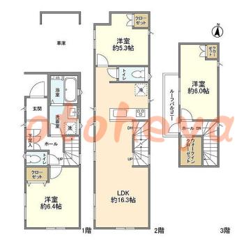 楽器ピアノ可相談 の 賃貸物件 3LDK 33.8万円の図面１