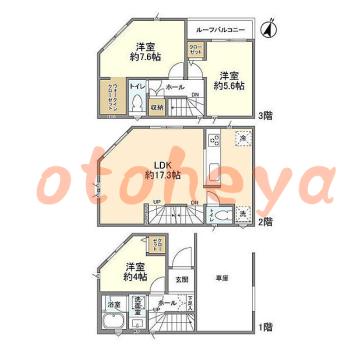 楽器ピアノ可相談 の 賃貸物件 3LDK 20.6万円の図面１