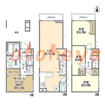 楽器ピアノ可相談 の 賃貸物件 3SLDK 20.6万円の図面１
