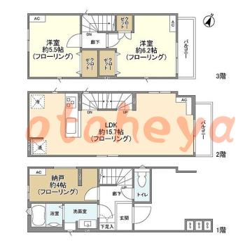 楽器ピアノ可相談 の 賃貸物件 2SLDK 19.9万円の図面１