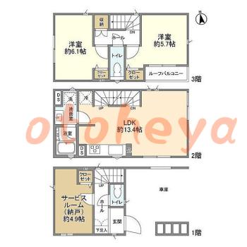 楽器ピアノ可相談 の 賃貸物件 2SLDK 18.9万円の図面１