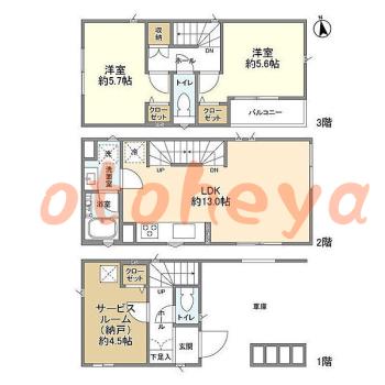 楽器ピアノ可相談 の 賃貸物件 2SLDK 18.8万円の図面１