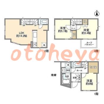 楽器ピアノ可相談 の 賃貸物件 3LDK 25.3万円の図面１