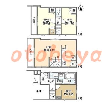 楽器ピアノ可相談 の 賃貸物件 2SLDK 25.3万円の図面１