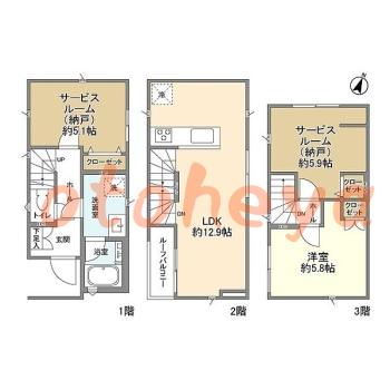 楽器ピアノ可相談 の 賃貸物件 1SLDK 25.2万円の図面１