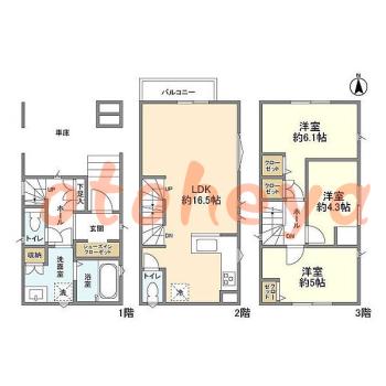 楽器ピアノ可相談 の 賃貸物件 3LDK 18.7万円の図面１