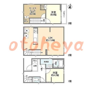 楽器ピアノ可相談 の 賃貸物件 2SLDK 21.4万円の図面１