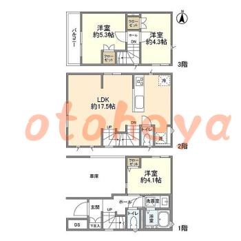 楽器ピアノ可相談 の 賃貸物件 3LDK 26.5万円の図面１