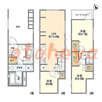 楽器ピアノ可相談 の 賃貸物件 3LDK 23.9万円の図面１